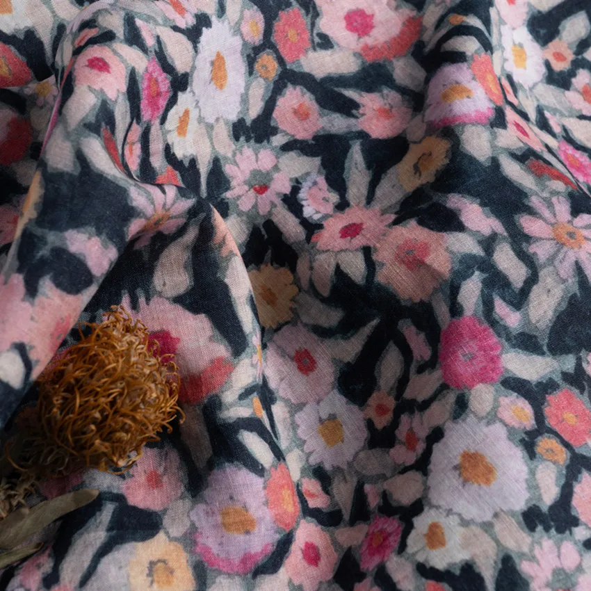 

High quality flax tissu Beautiful Rosette pastoral printing patchwork High end dress cheongsam fabric