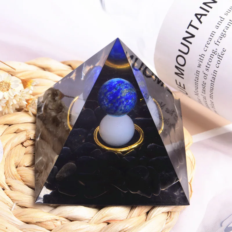 

Handmade Orgonite Pyramid 60mm Obsidian Crystal Sphere With Energy Copper Circle PTSD Orgone Accumulator Orgone