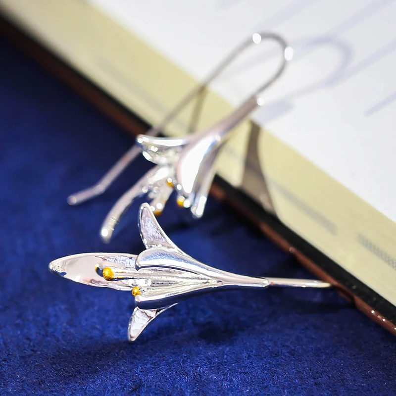 Модные длинные серьги в виде цветка для женщин свадебные Винтажные серебряного