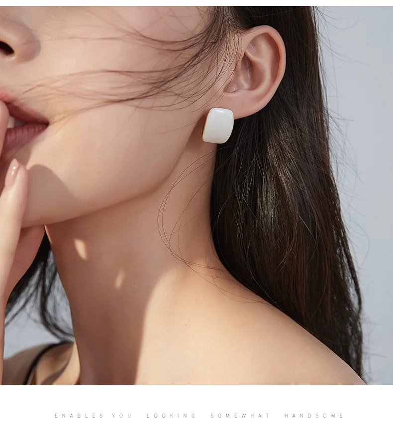 

HUANZHI 2019 White Geometric Round Square Irregular Hollow Pearlescent Starry Sky Calla Lily Enamel Earrings for Women Girls