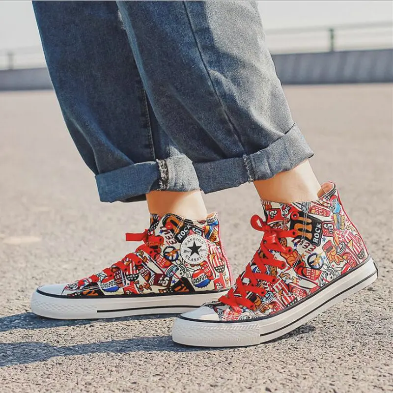 Брендовые мужские граффити повседневные холщовые кроссовки весенние дышащие