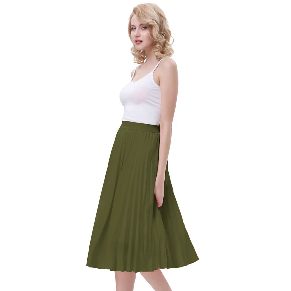 2020 Spring Women Elegant Maxi Pleated Skirt High Waist A-Line Elasticated Long Casua Party Skirts Vintage Female | Женская одежда