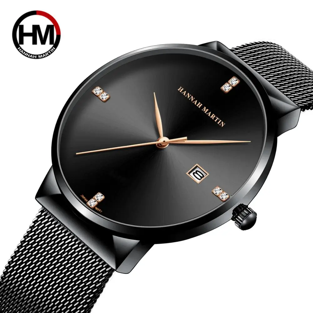 

Hannah Martin Luxury Stainless Steel Watch For Men Business Waterproof Top Brand Quartz Wristwatch Calendar relogio masculino
