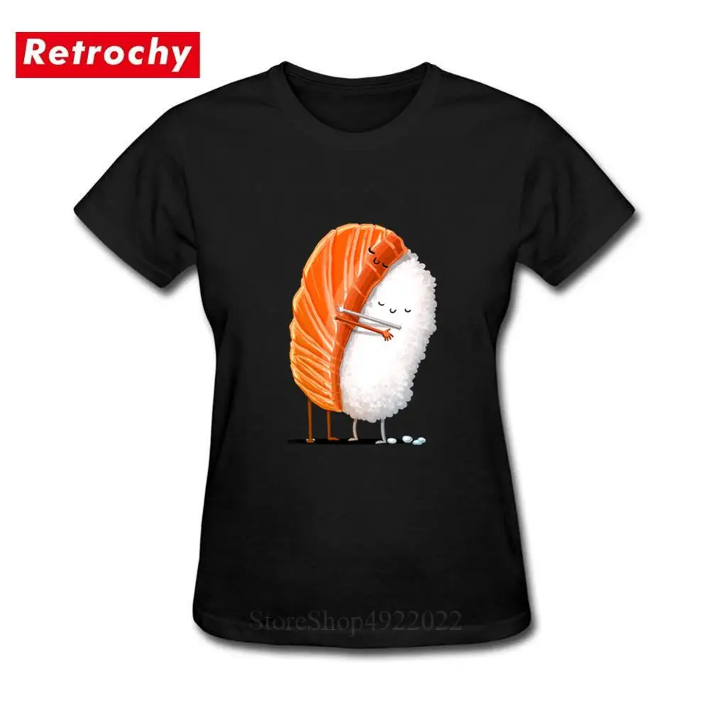 Японская рыба футболка суши объятия Kawaii графическая женская черная о образный