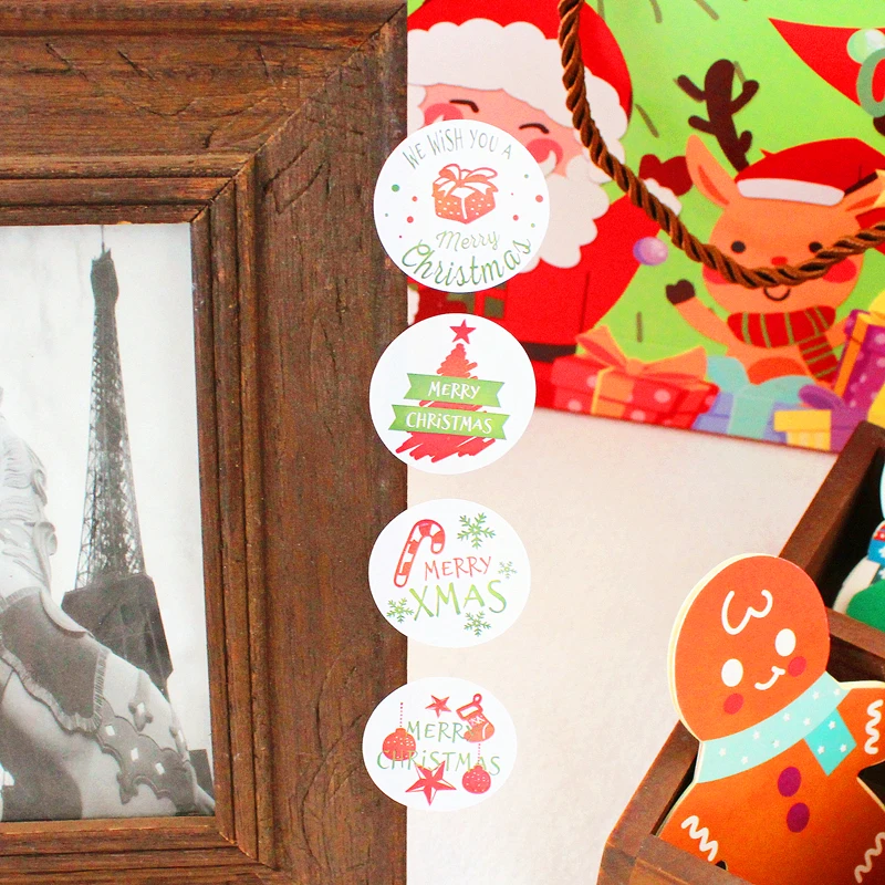 Наклейки декоративные рождественские красные зеленые 120 шт. (10 листов)