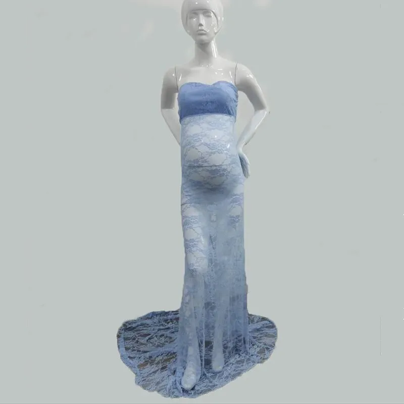 Vestido de encaje sin hombros para fotograf&iacute;a de mujeres, maxivestido de maternidad para sesi&oacute;n de fotos del embarazo-2