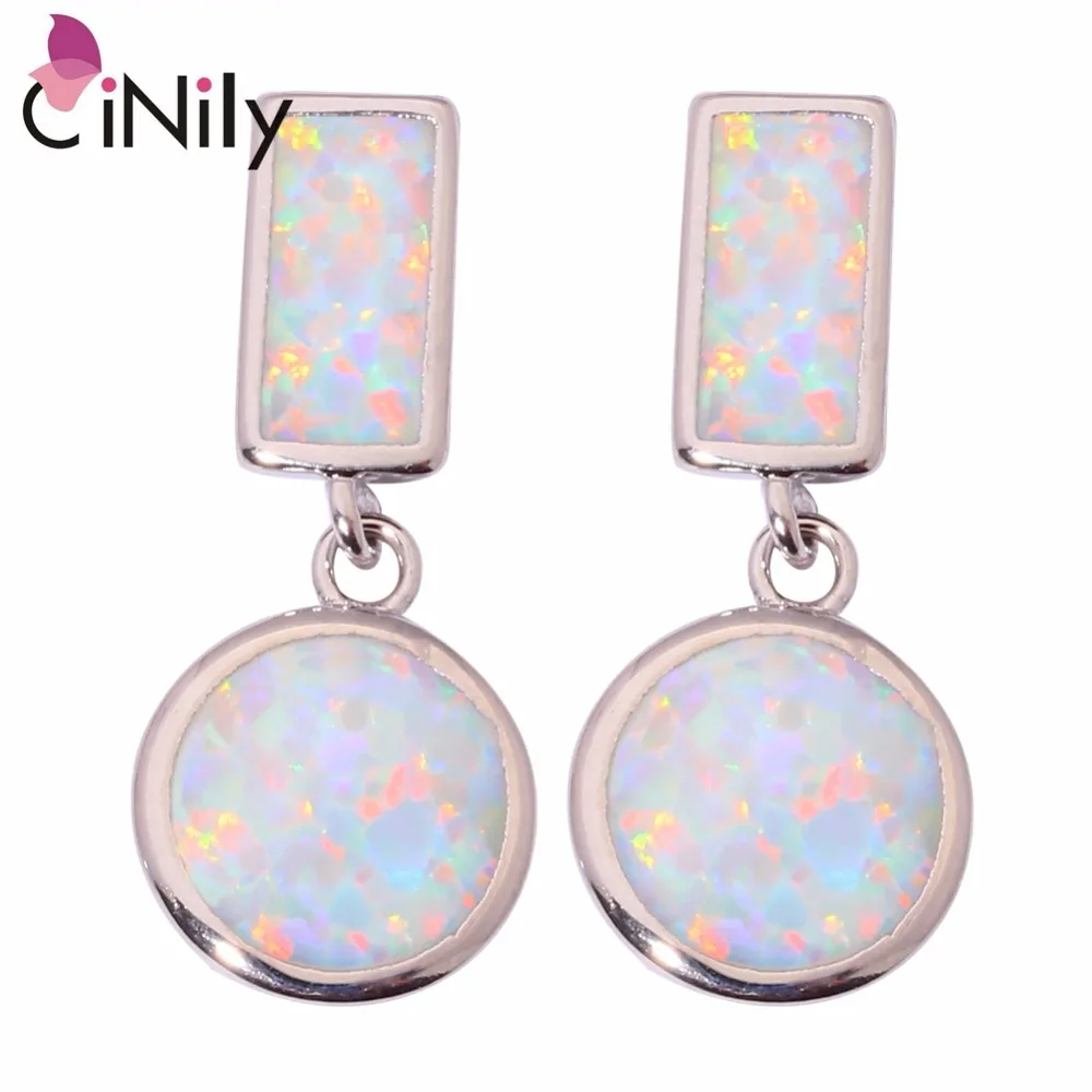 

CiNily Created White Blue Fire Opal Silver Plated Wholesale New Style for Women Jewelry Wedding Stud Earrings 21mm OH4260-61