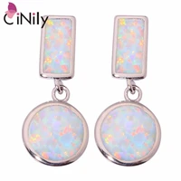 cinily created white blue fire opal silver plated wholesale new style for women jewelry wedding stud earrings 21mm oh4260 61