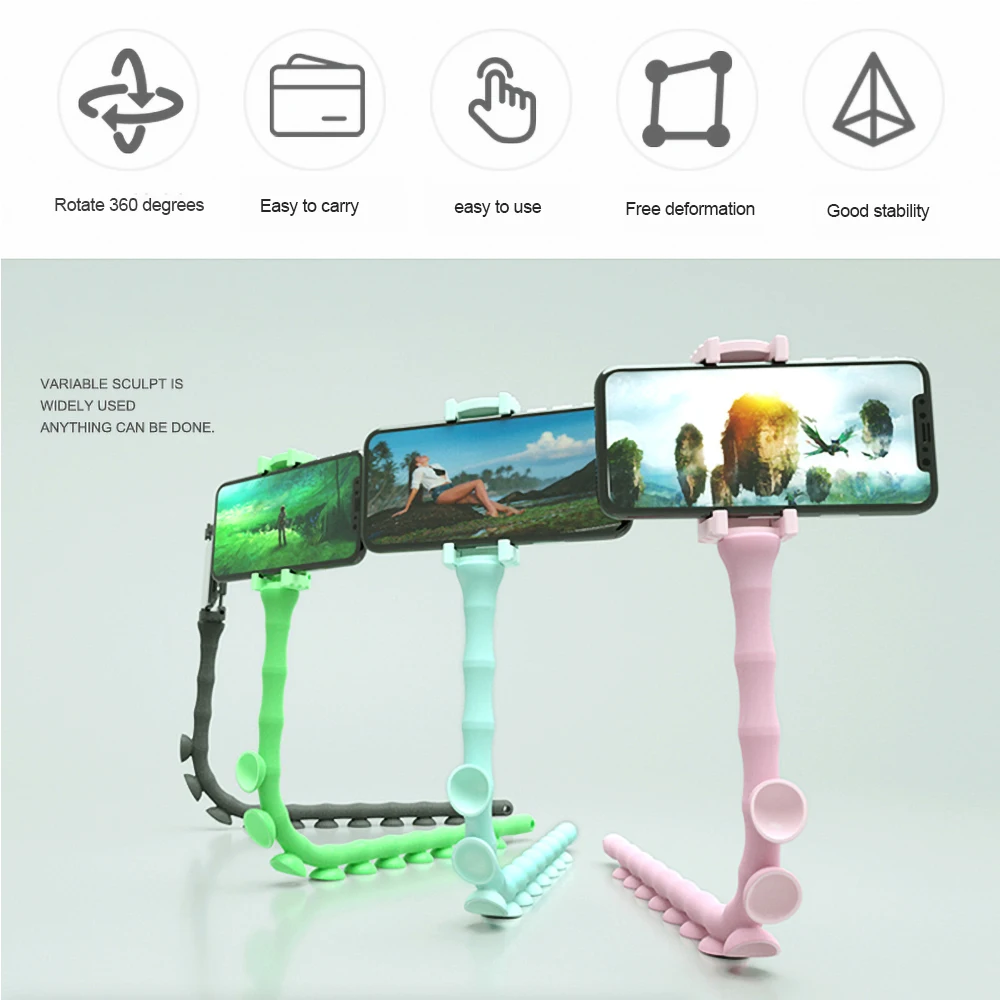 Flexible Lazy Worm Phone Stand Holder Non-Slip Silicone Suction Cup Cellphone Rack Holders Organizer Blacket For Kitchen Outdoor | Дом и сад