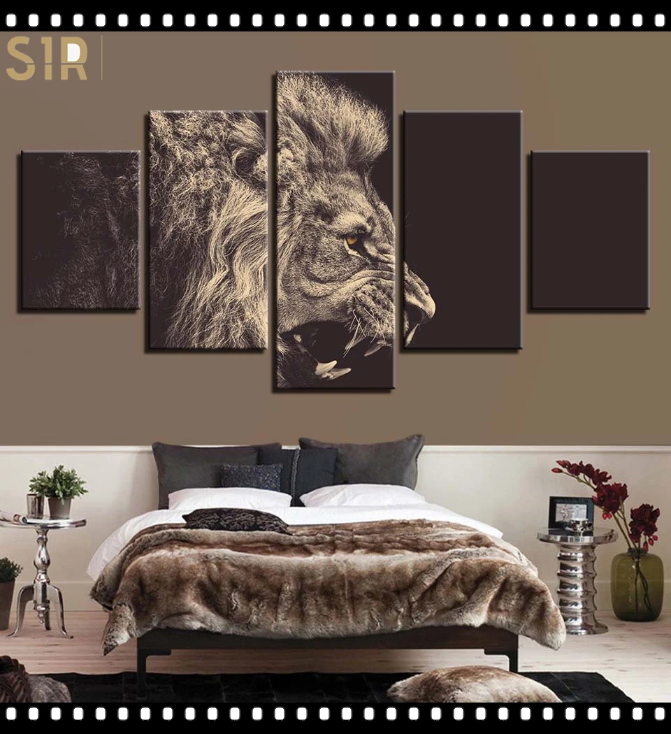 

Lion King Animal Beast Poster Wall Art HD Printed Canvas 5 Piecesr Poster Living Room Decoration Painting Wall Anime Decor