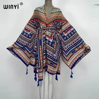 winyi 2021 africa summer women cardigan stitch new robe cocktail sexcy boho maxi african holiday batwing sleeve silk robe