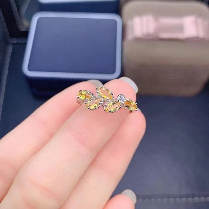 

Original Design Natural Citrine Silver Diamond Opening Adjustable Ring Retro Elegant Light Luxury Charm Female Jeweler