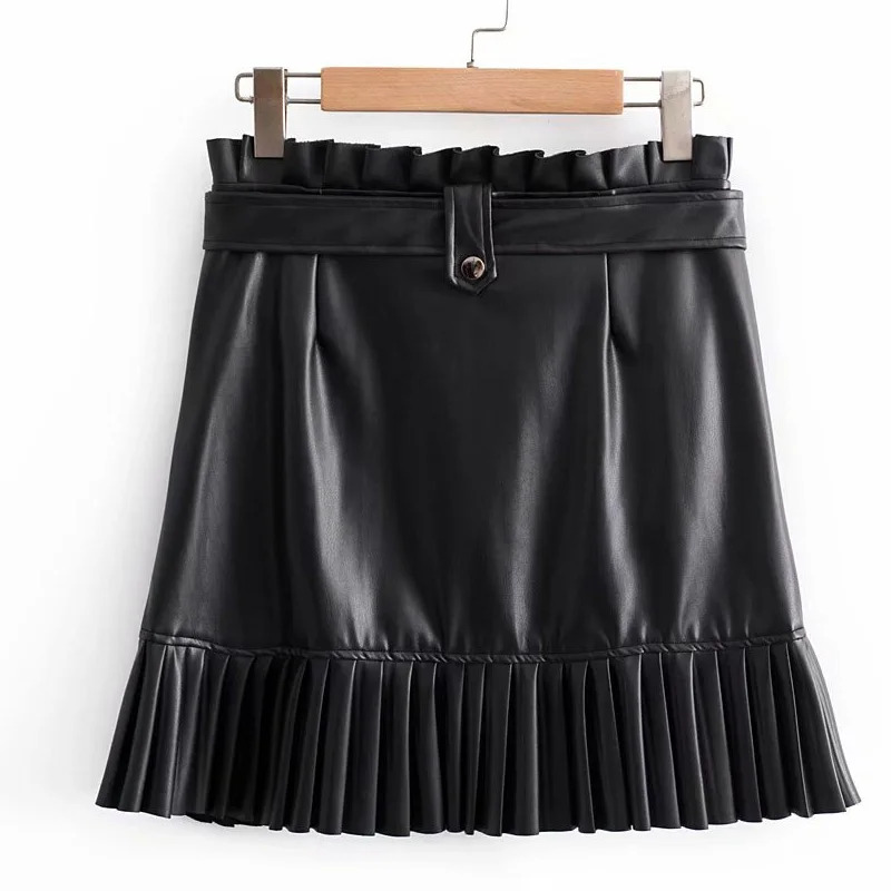 Женская мини-юбка из искусственной кожи с высокой талией посылка на молнии