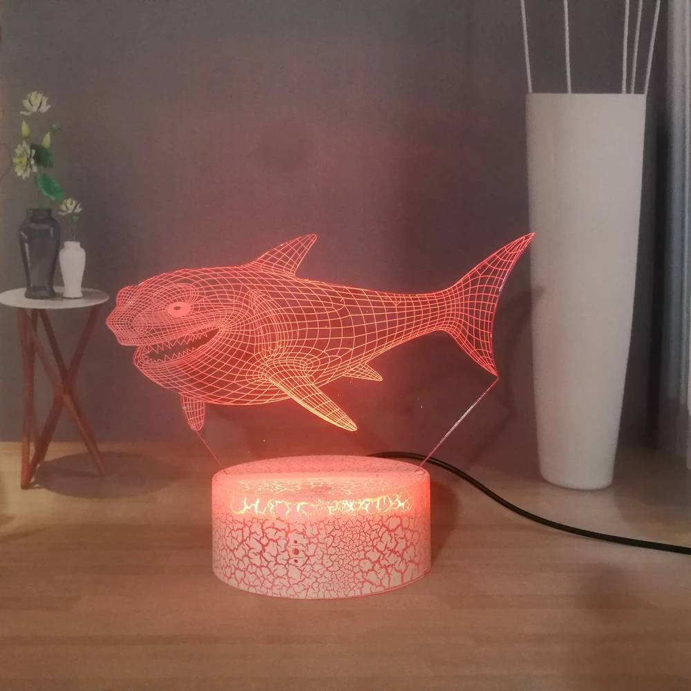 Акула 3D Креативный светодиодный ночной Светильник морские животные USB пульт