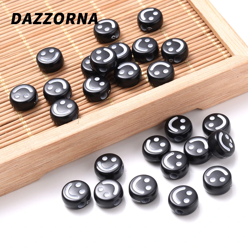 

Плоские кубические Акриловые Бусины, черные, белые круглые бусины-Распорки со смайликом для изготовления ювелирных изделий «сделай сам», 50 ...