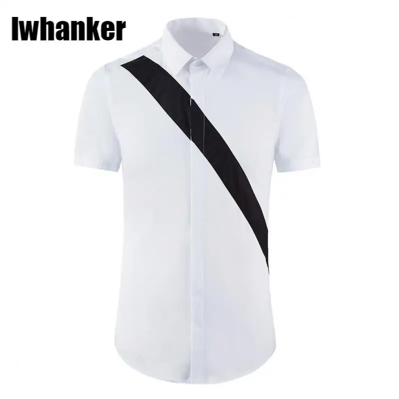 

Белые мужские рубашки, высокое качество, 100% хлопок, с коротким рукавом, с дизайном, мужские рубашки, модные, тонкие, повседневные, вечерние, м...