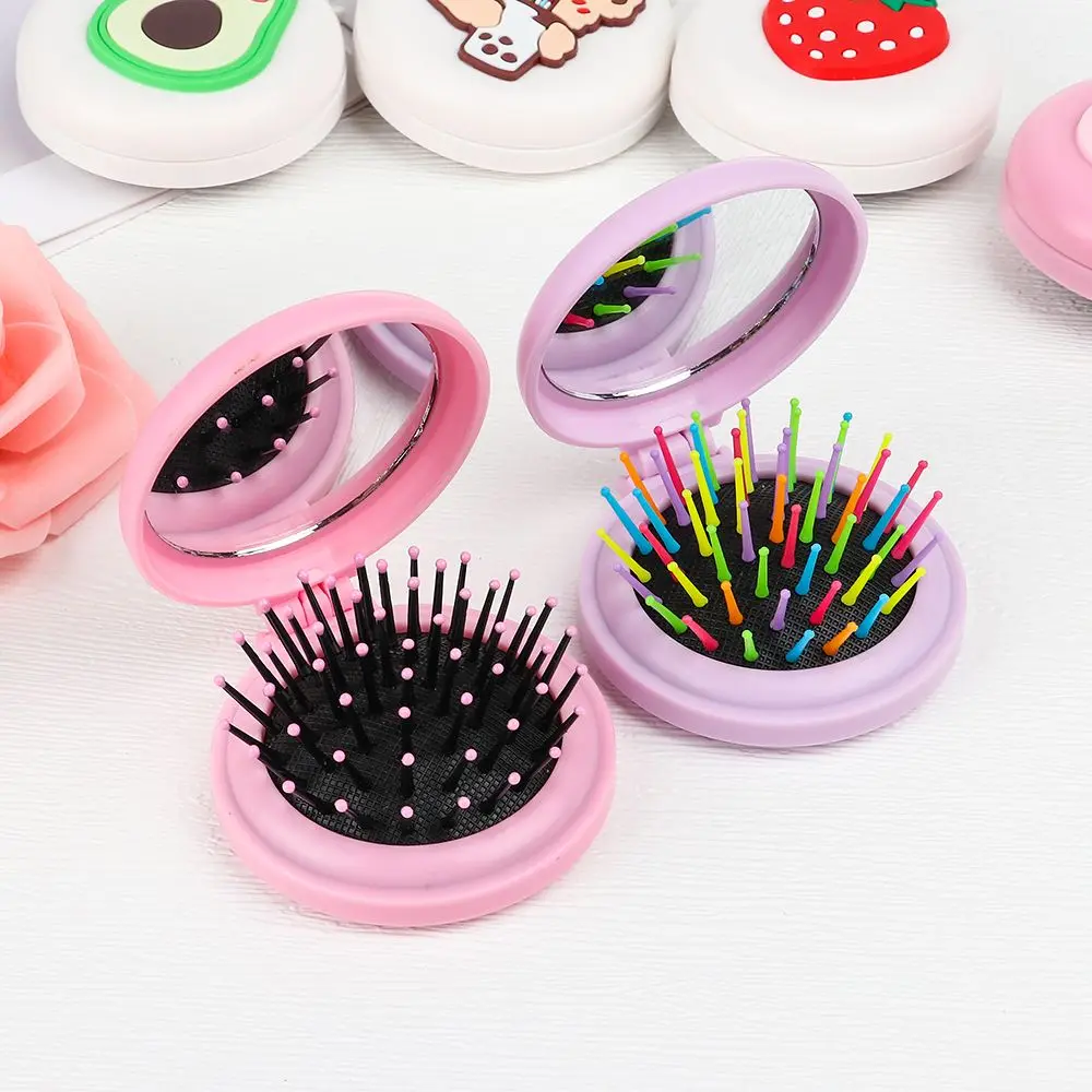 Складная расческа для волос 2-в-1 милая мультяшная портативная щетка с зеркалом