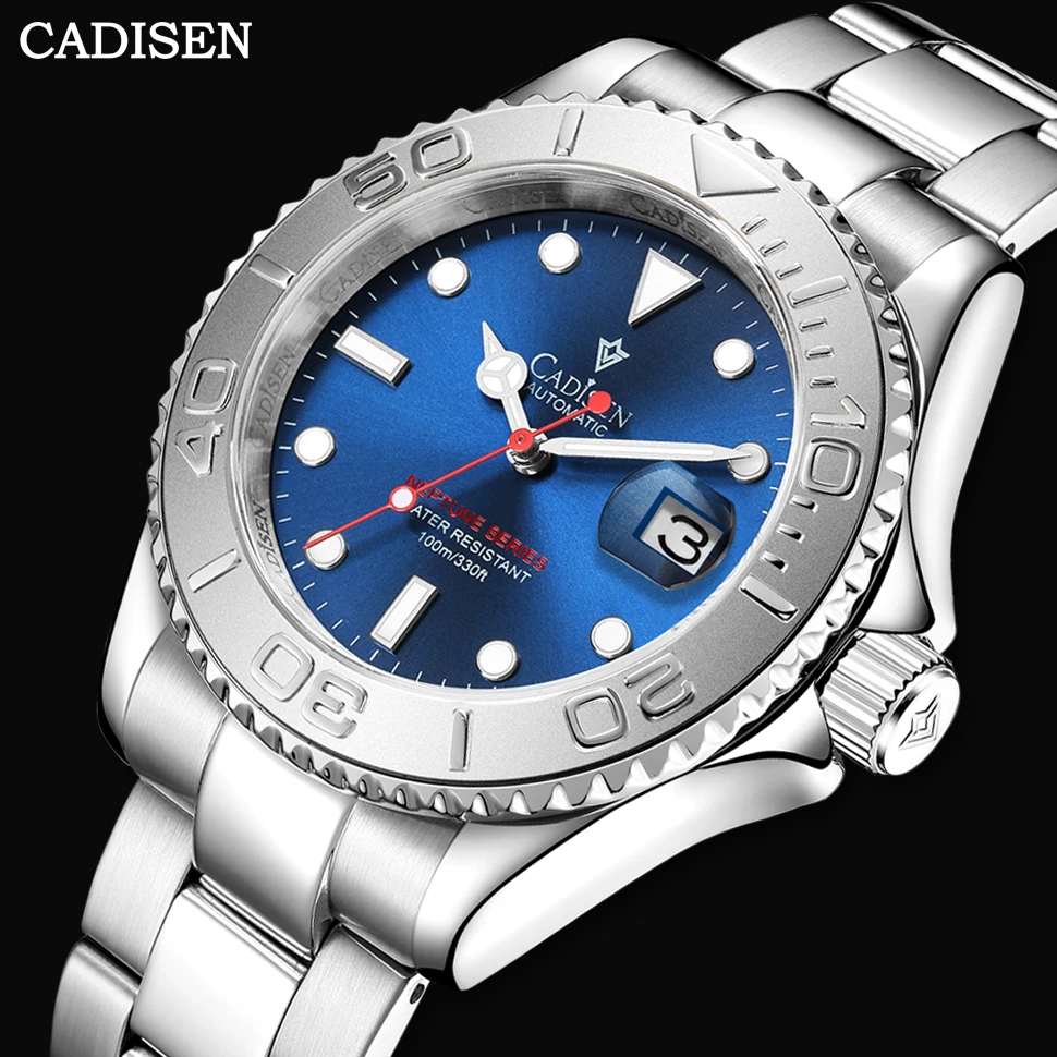 

Часы наручные CADISEN Мужские автоматические, механические водонепроницаемые светящиеся с сапфировым стеклом из нержавеющей стали, 40 мм, 100 м