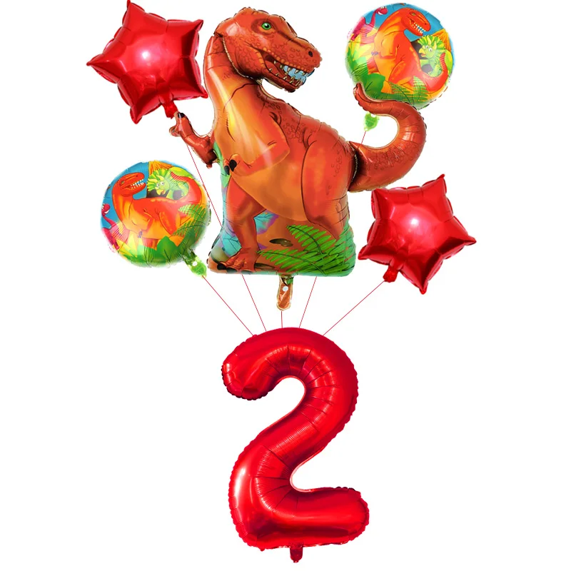 6pcs Red 2 years Фольга динозавр шары динозавров вечерние Happy День рождения украшения для детей из фильма «Парк Юрского периода»; украшения в виде животных воздушные шарики, детские игрушки - Цвет: 6pcs Red 2 years