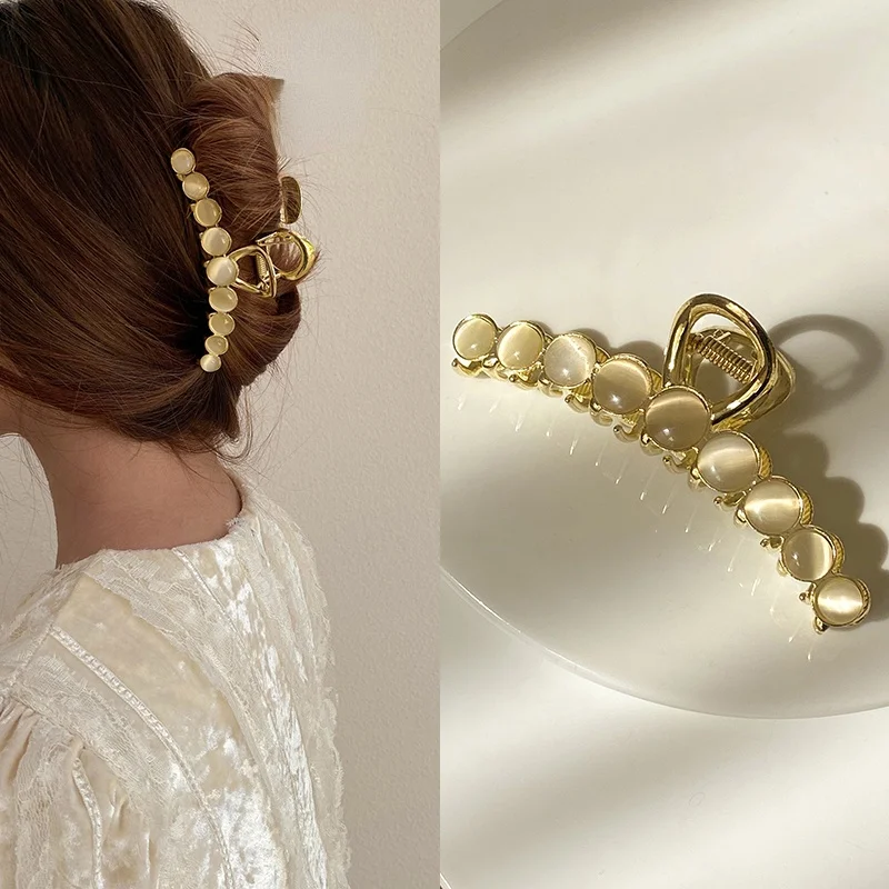 

Elegant Opal Gold Grip Back Of The Head Fixed Hair Shark Clip Headdress Girls Fashion Hairpin Accessories For Woman 2021 New