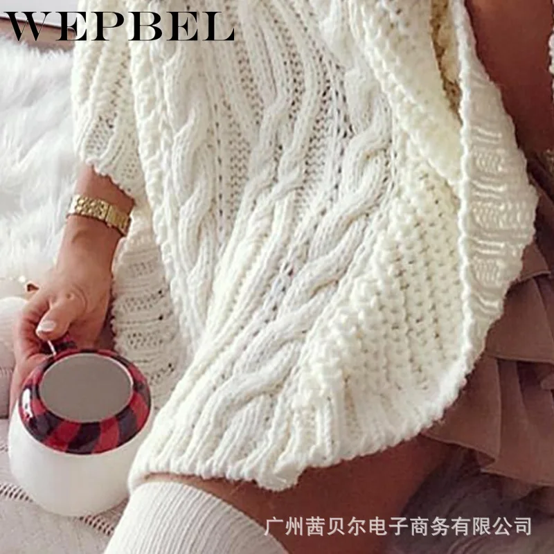 

WEPBEL Women Turtleneck Pure Color Knitted Loose Autumn Winter Top Sweater Casual Bat Sleeve Sweater Cute Collar Pullover