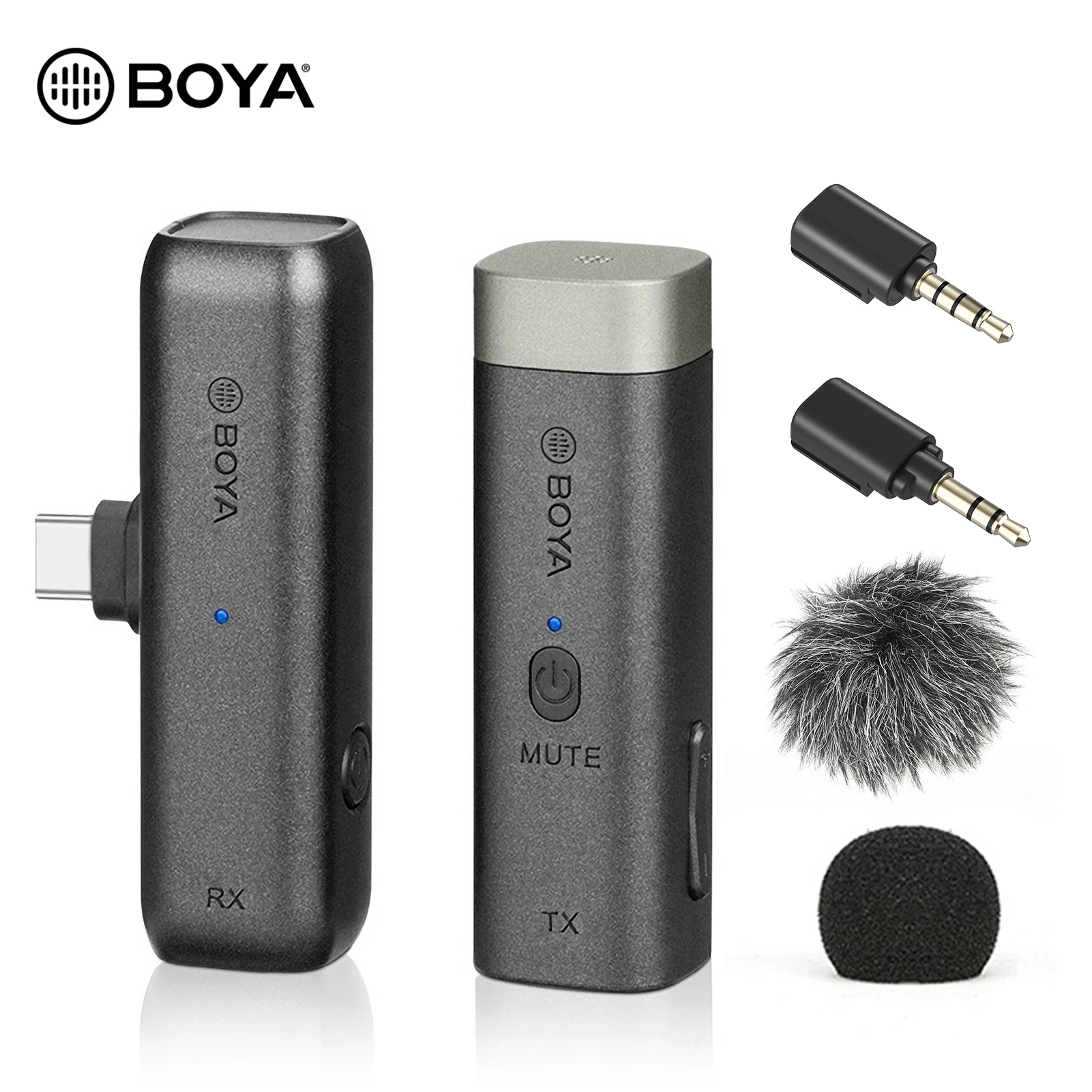 

BOYA BY-WM3U Mini 2.4G Wireless Microphone System Lapel Mic with 3.5mm TRS/TRRS Adapter Type-C Adapter for Live Stream Interview