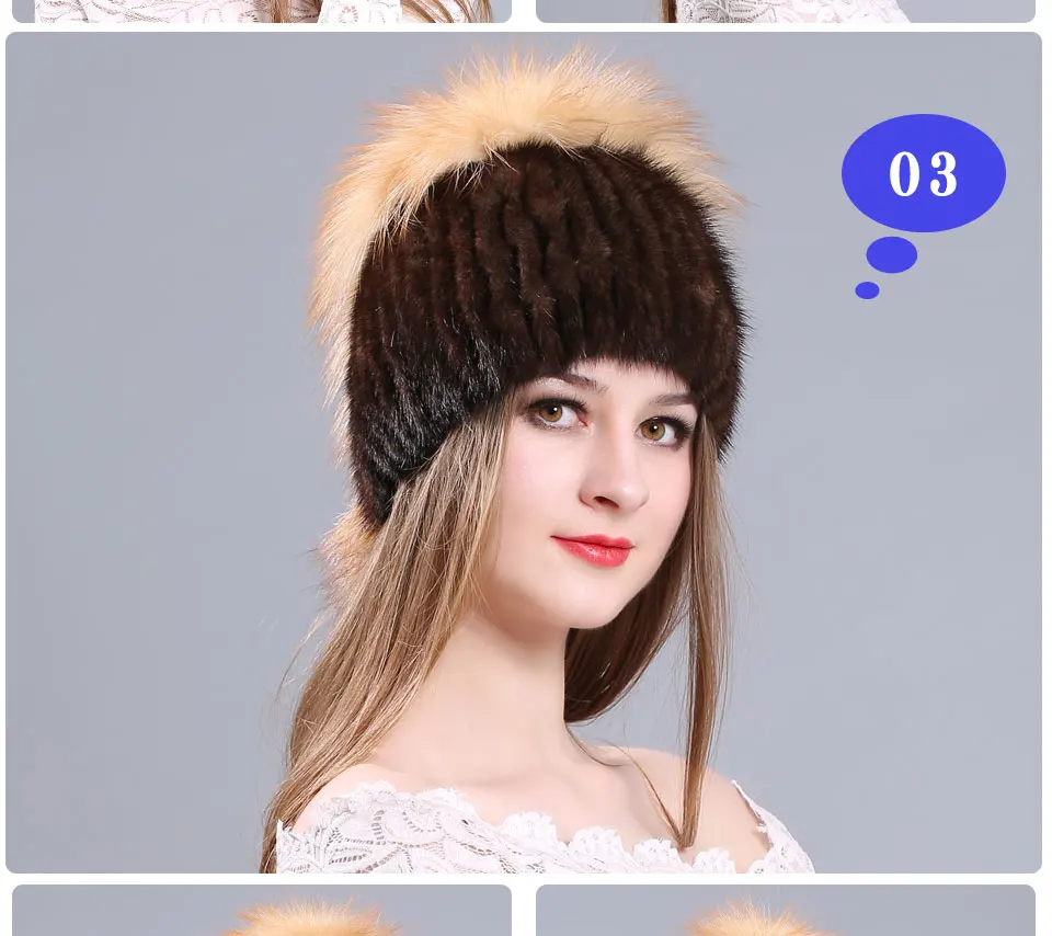 Зимние шапки из меха норки, шапки из меха серебристой лисы, шапка с помпоном, шапка из натурального меха, эластичные вязаные шерстяные шапки, женская шапка