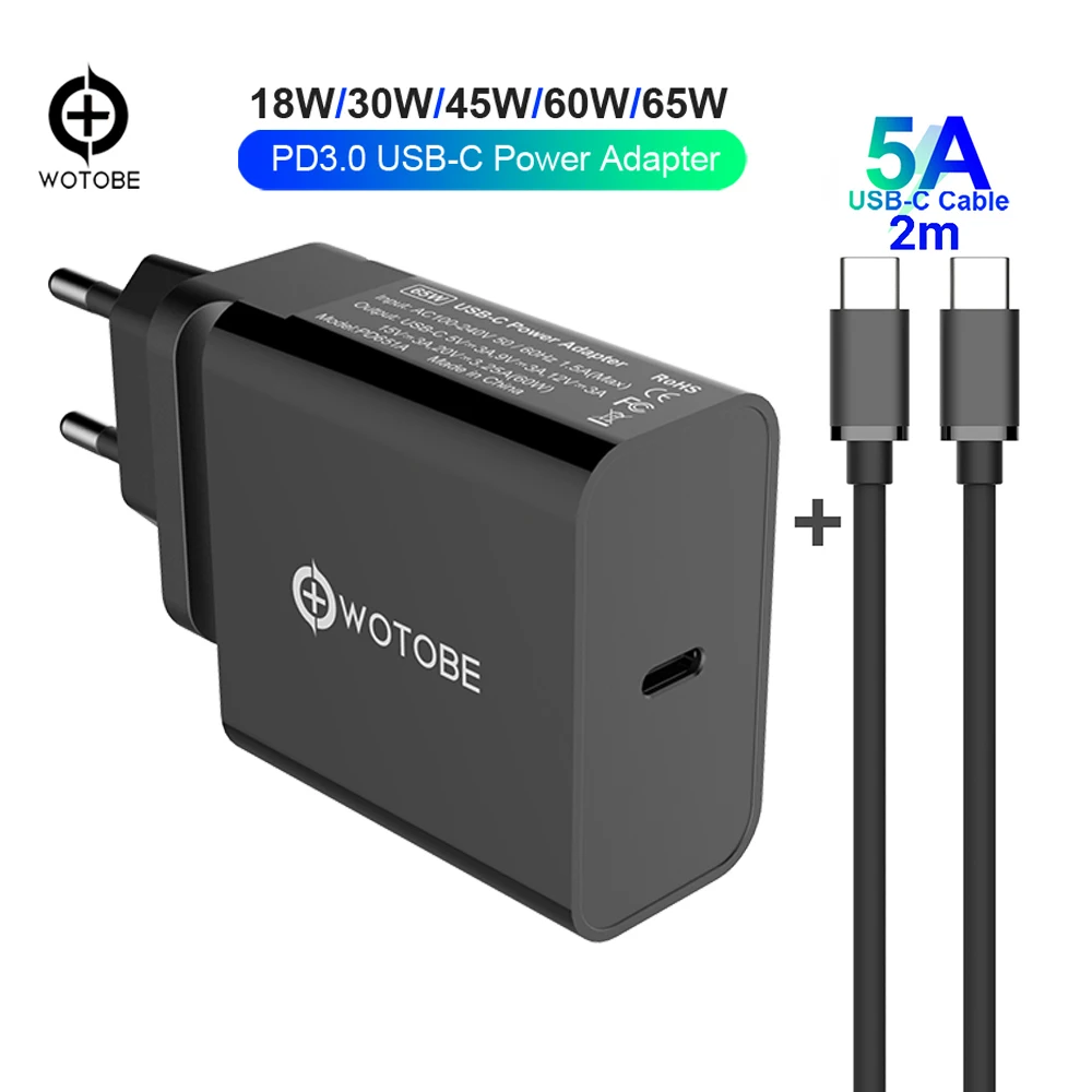 Адаптер питания USB C PD/QC3.0 65 Вт/60 Вт/45 Вт/30 Вт настенное зарядное устройство для TYPE