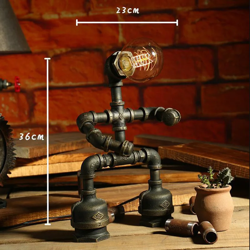 

Creative Iron Tube Edison Led Table Light Fixtures Industry Loft Vintage Decor Lamp Coffee Bar Water Pipe Robot Retro Table Lamp