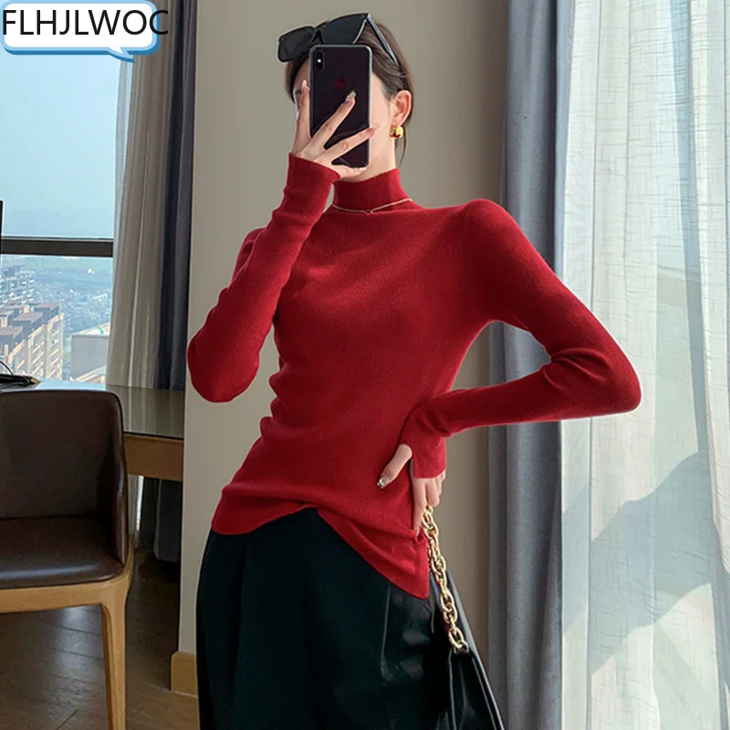 

Bodycon Tight Warm Basic Wear Tops Pullovers Hot Fashion European Design Women Slim Fitted Turtleneck Knitted Sweater Jumpers