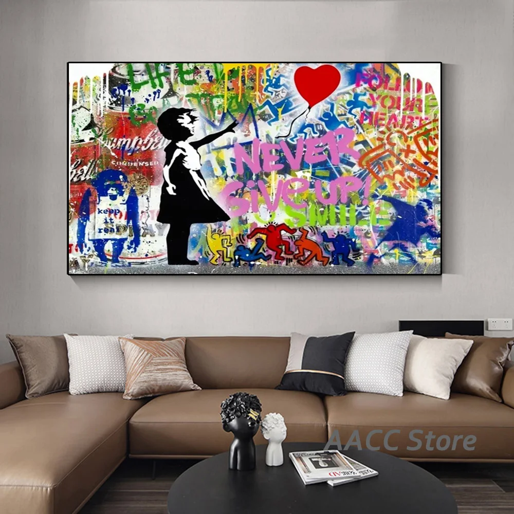

Banksy Artwork Balloon Girl Canvas Paintings Never Give Up Graffiti Street Wall Art Posters Pictures For Modern Home Room Decor