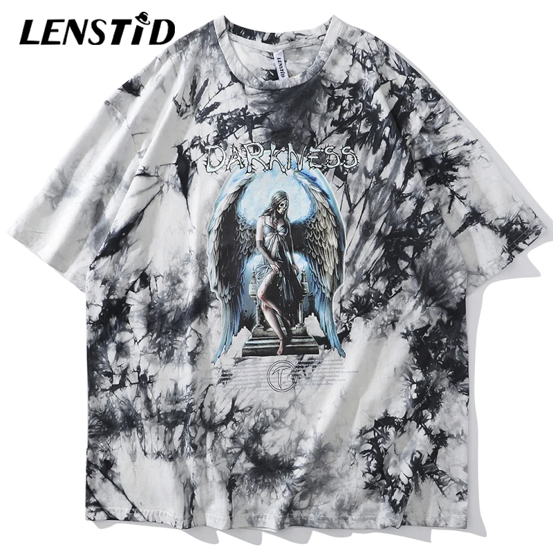 Мужская футболка с коротким рукавом LENSTID Devil Angel уличная одежда в стиле хип хоп