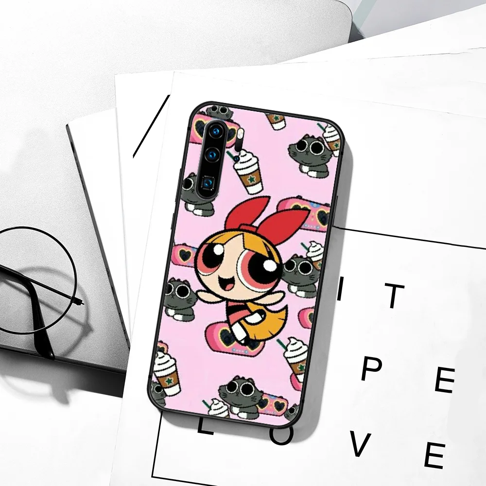 

Cute Powerpuffs Cartoon Girl Phone Case For Huawei P Mate 10 20 30 40 Pro Lite Smart 2019 2021 black Coque Silicone Shell Tpu