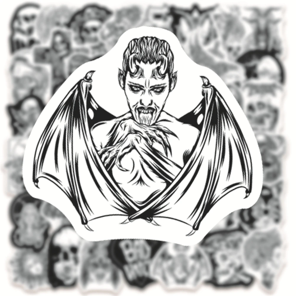 Pegatinas impermeables decorativas para Notebook, 10/30/50 Uds., estilo Punk, g&oacute;tico, dibujos animados, Maleta de Graffiti, negro y blanco, venta al por mayor-3
