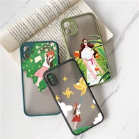 cartoon scenery grassland girl phone cases for iphone 11 12 13 pro max 6s 7 8 plus se 2020 x xr xs max back shockproof cover