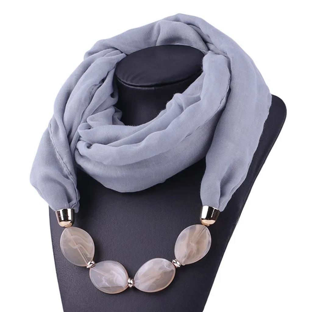 Women Fashion Solid Color Necklace Pendant Scarf Ethnic Style Soft Necklace Scarf Femme Accessories New Arrival#P15
