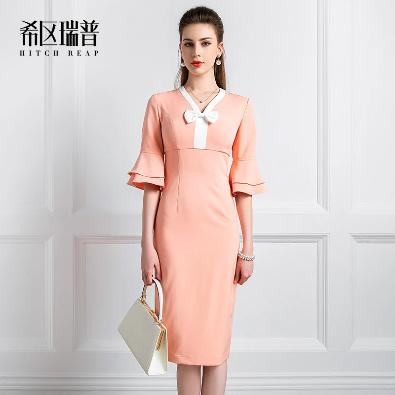 

High End Style Hepburn Dress Women's 2021 New Summer Retro Bow Dress