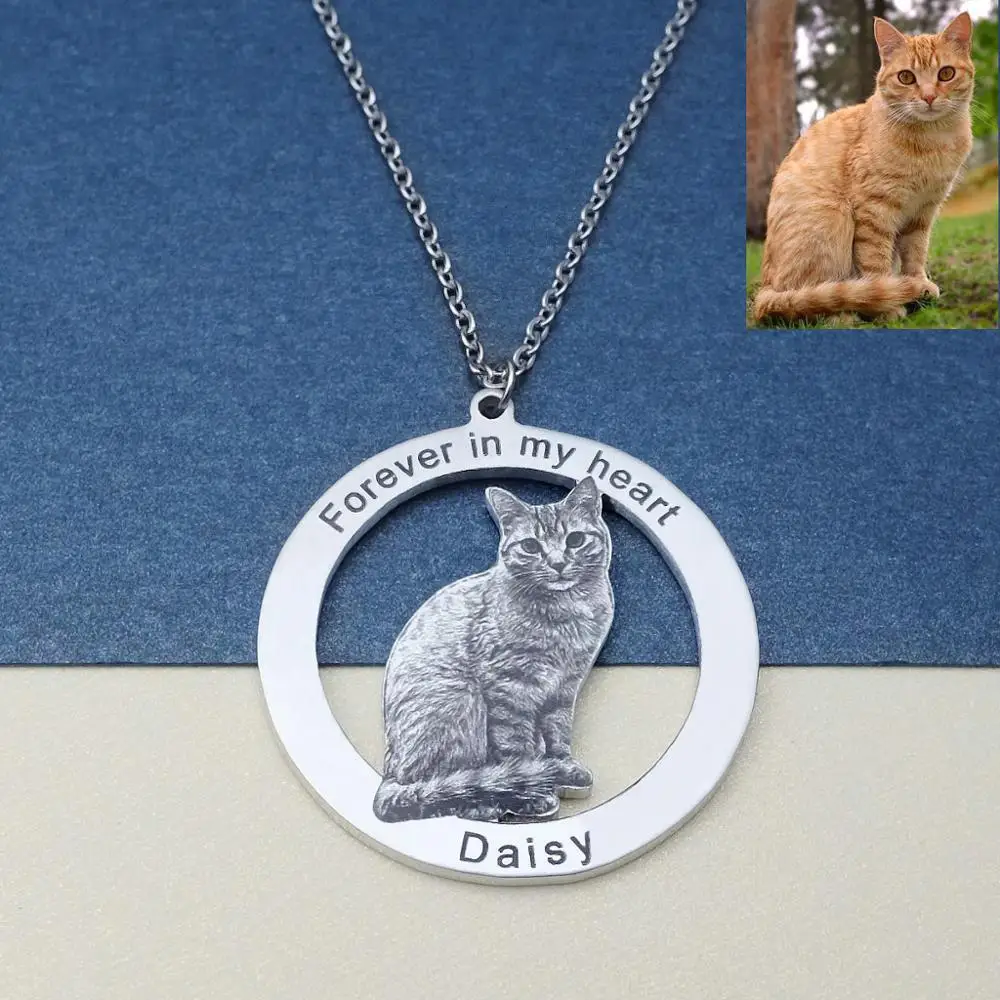 Ожерелье с фото с персонализированным животным, подвеска с фотографией, ожерелье, портрет, кошка, ожерелье, памятный подарок для любимого че...