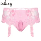 Мужские сексуальные кружевные трусы-плавки розовый стринги мешочек трусики