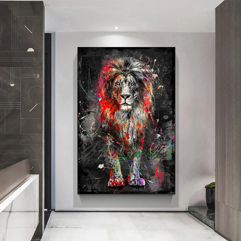 Абстрактный красочный Лев холст настенные художественные принты граффити