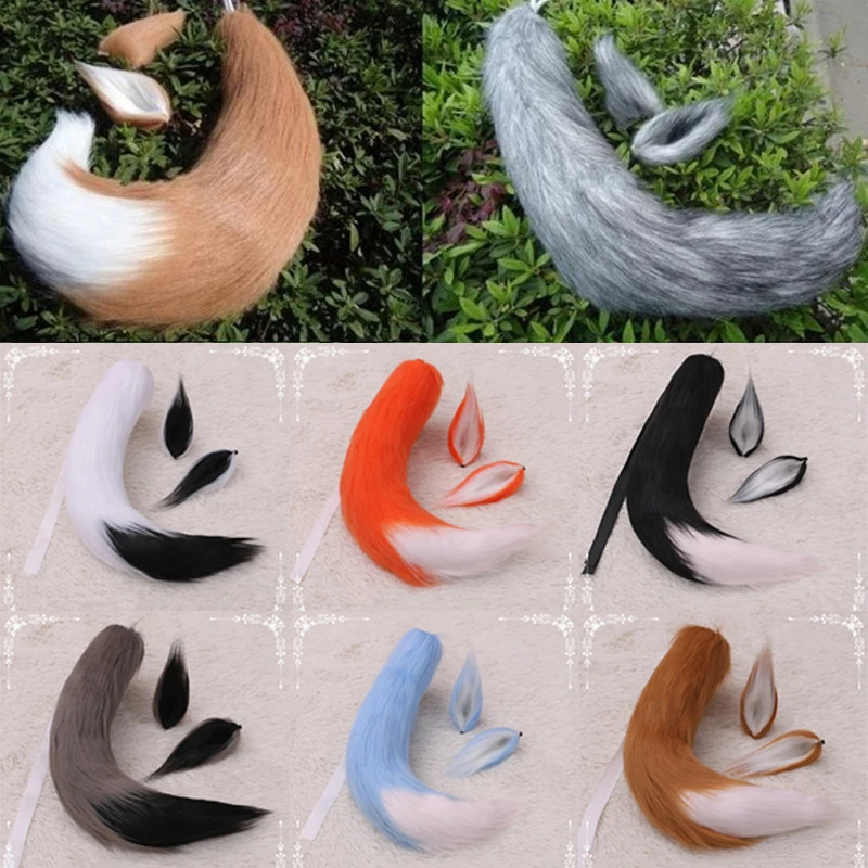 Набор с лисьими ушками и хвостом реквизит для косплея из аниме плюшевые длинные