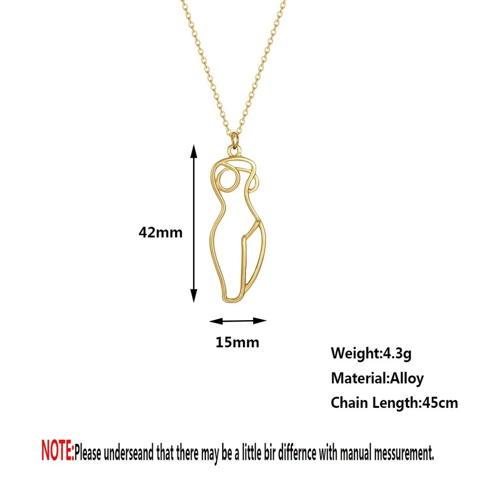 

New Jewelry Accessories Simple Line Human Body Abstract Body Wheel Alloy Necklace Accessories gold necklace for women