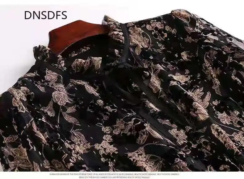 Женская шифоновая блузка с длинным рукавом и цветочным принтом большого размера