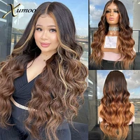 xumoo ombre honey brown t part lace front wigs pre plucked water wave virgin brazilian human hair with baby hair for black women