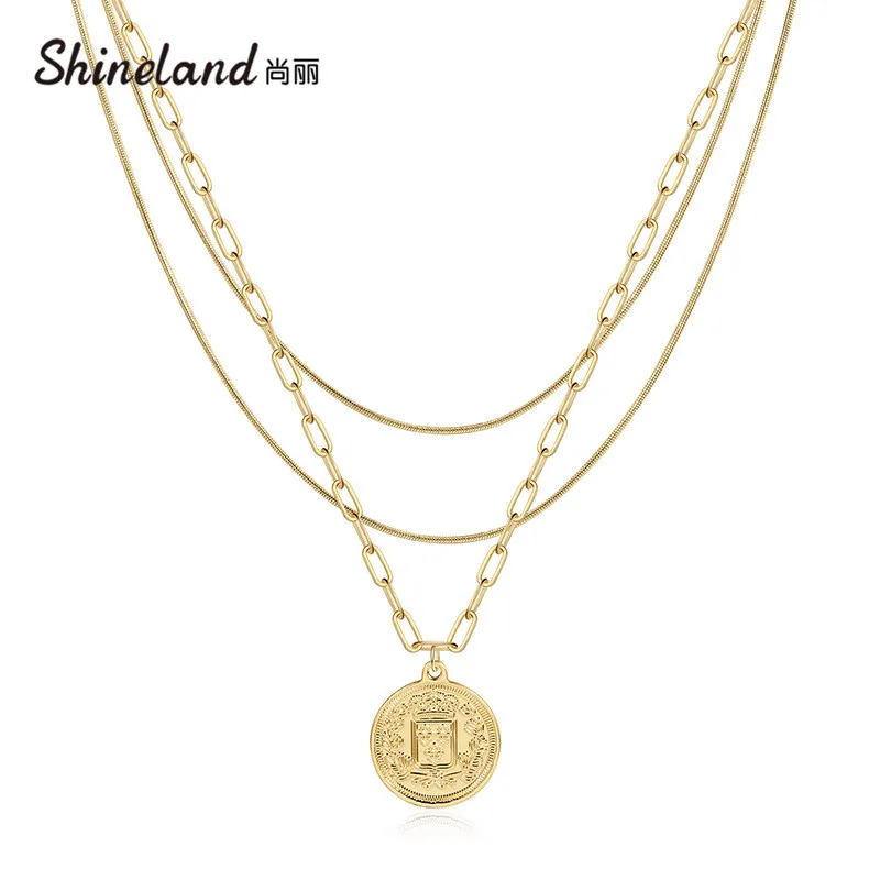 

Shineland Women's Choker Jewelry Multi Layered Carved Coin Accesories For Girls Punk Bohemia Fashion Metal Bijoux Gift 2021