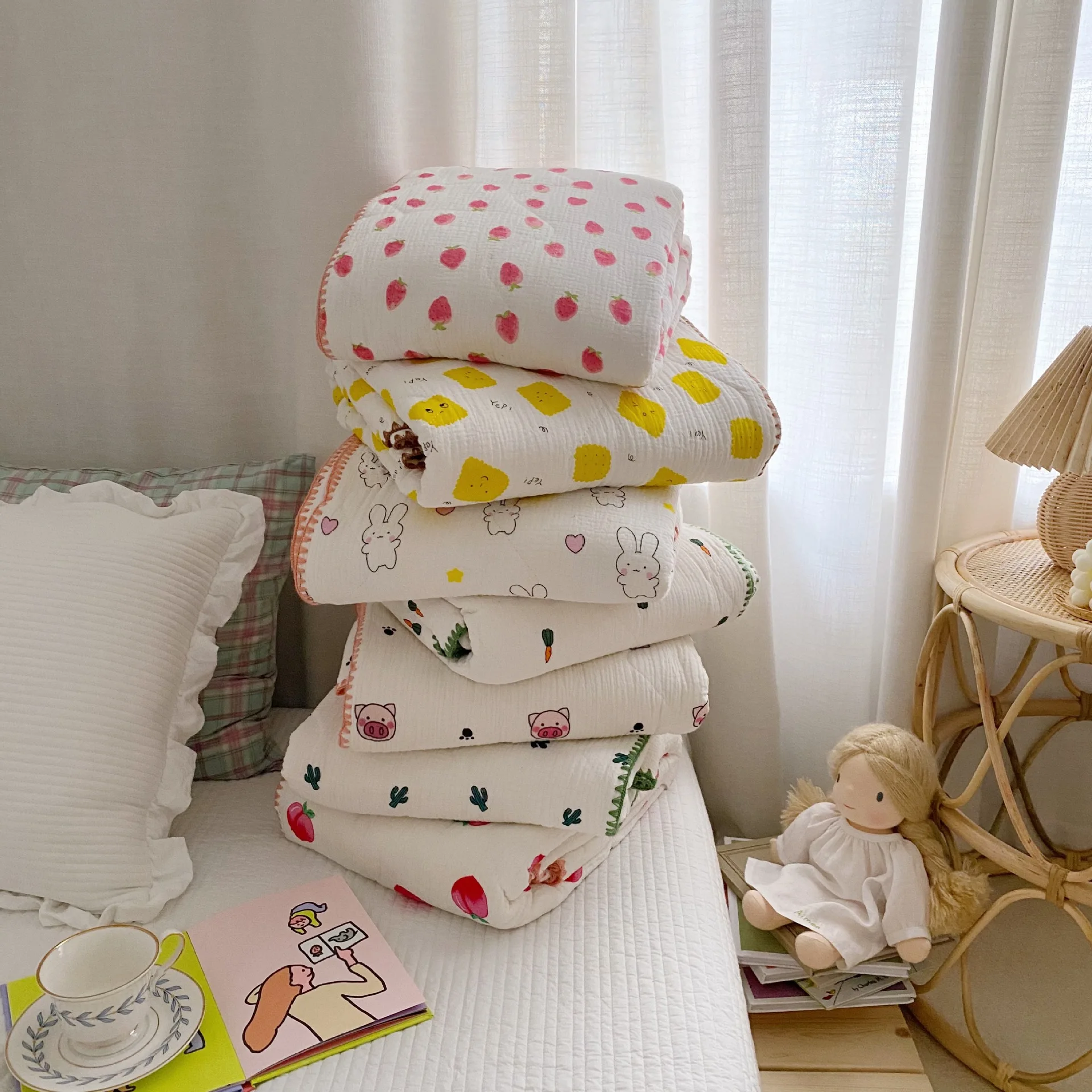 

95*115CM Summer Quilt For Kids 100% Cotton Air Permeability Blanket Quilts For Home Kindergarten School Children Bedding Covers
