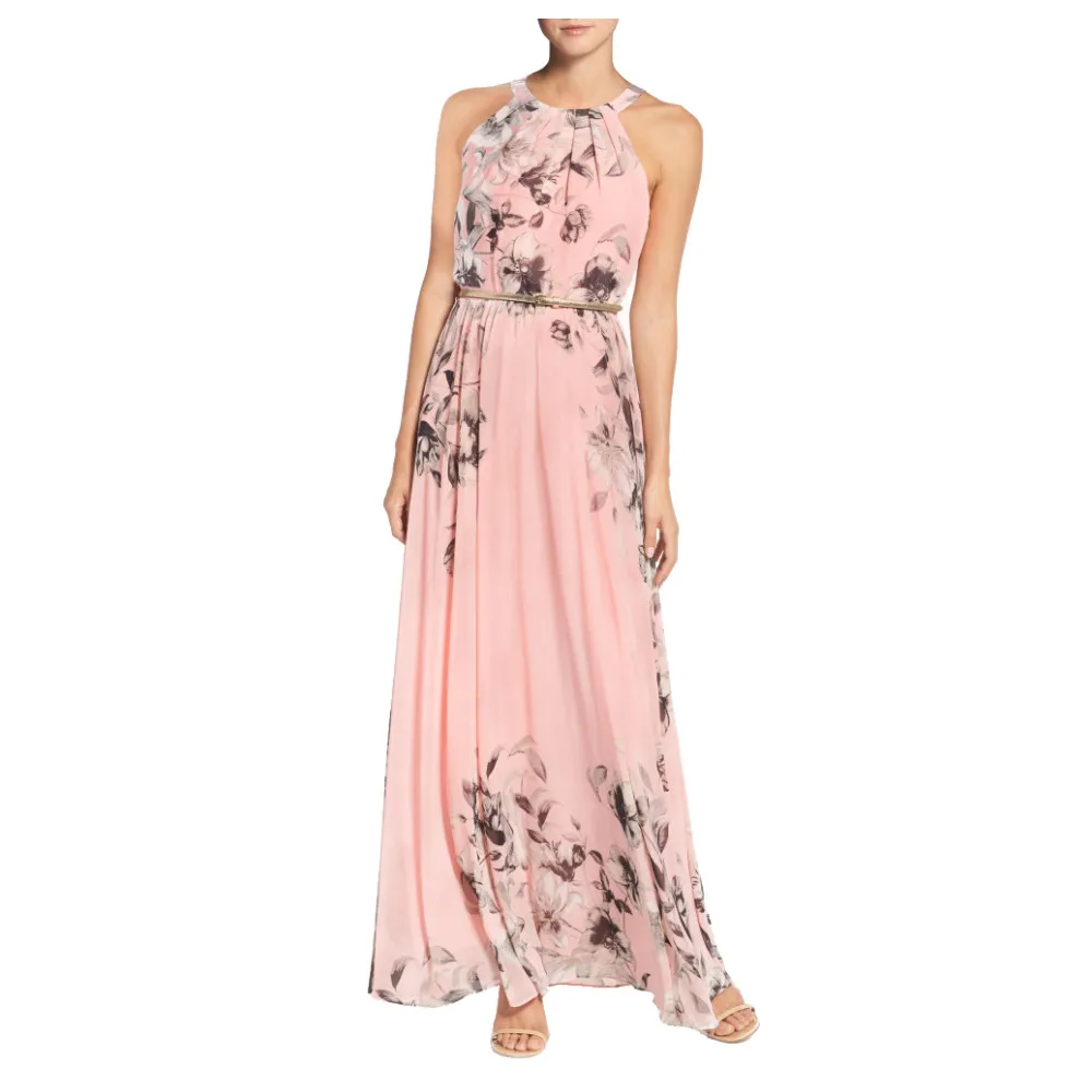 Женское платье в стиле бохо повседневное Шифоновое Платье макси с лямкой на шее и