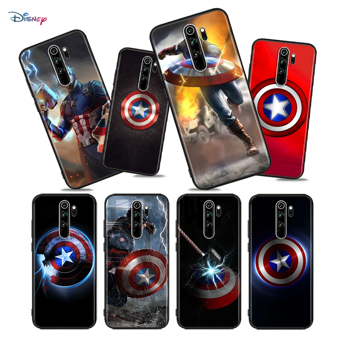

Captain America Shield Marvel For Xiaomi Redmi Note10 10S 9T 9S 9 8T 8 7 6 5A 5 4 4X Prime Pro Max Black Phone Case Cover