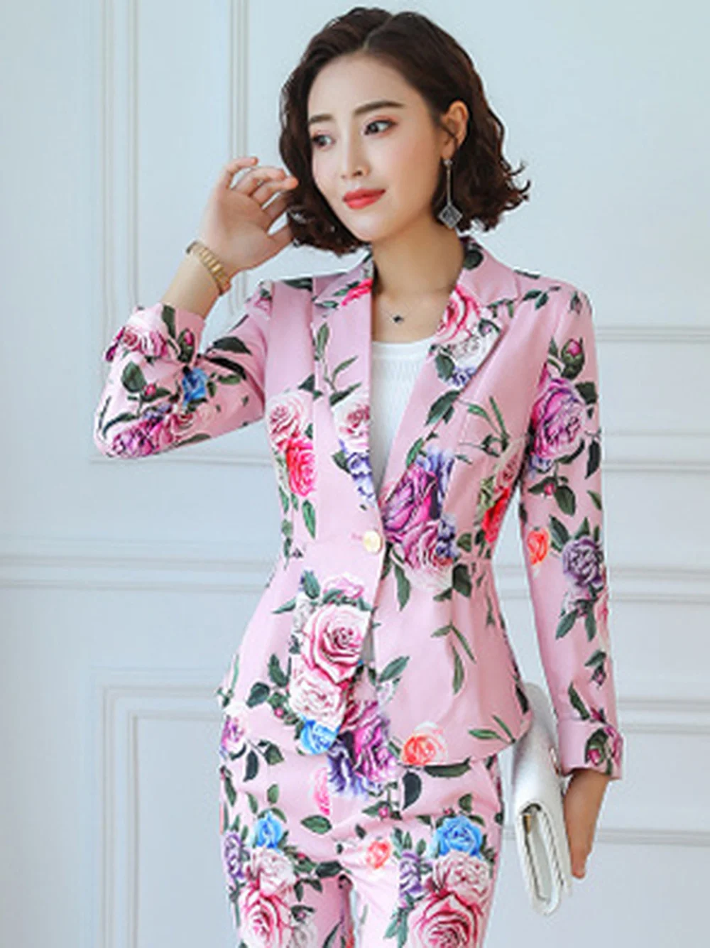 Женские блейзеры и куртки с цветочным принтом модный офисный женский костюм