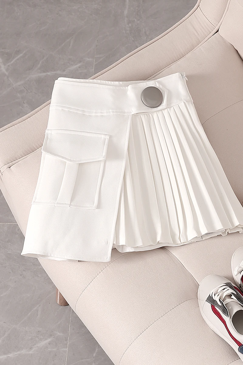 

Irregular Pleated Skirt Women's 2020 Summer New Style Slimming High Waist A- Line Skirt White Skirt Fashion Girls Ladies Clothes